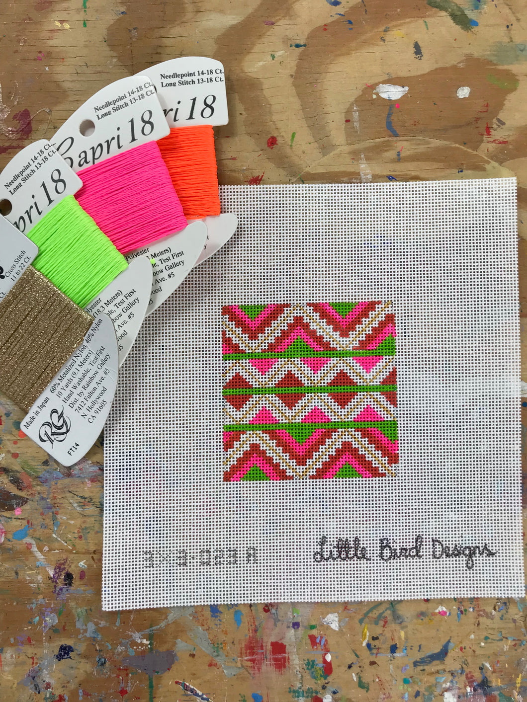 3x3-023A Pink, orange, chartreuse Mexican geometric 2