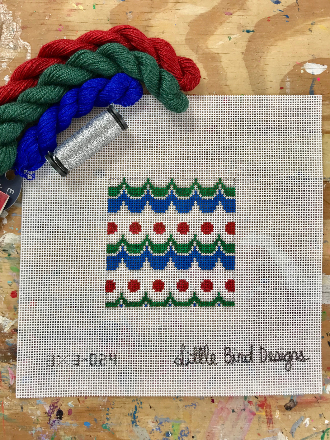 3x3-024 Blue, green, red Mexican geometric 3