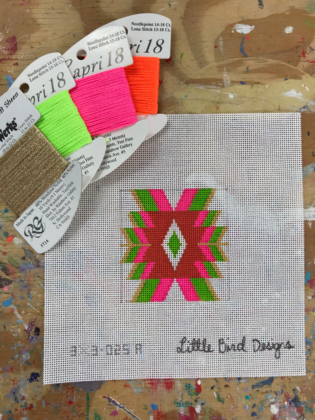 3x3-025A Pink, orange, chartreuse Mexican geometric 4