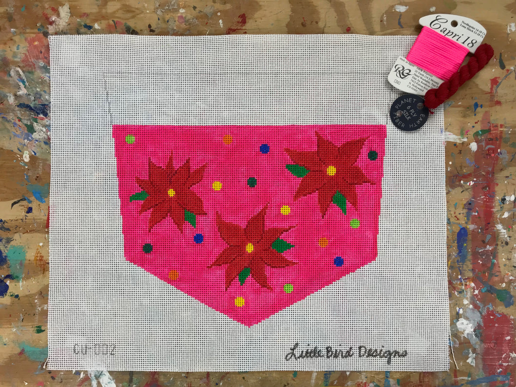 CU-002 Poinsettias on pink background stocking cuff