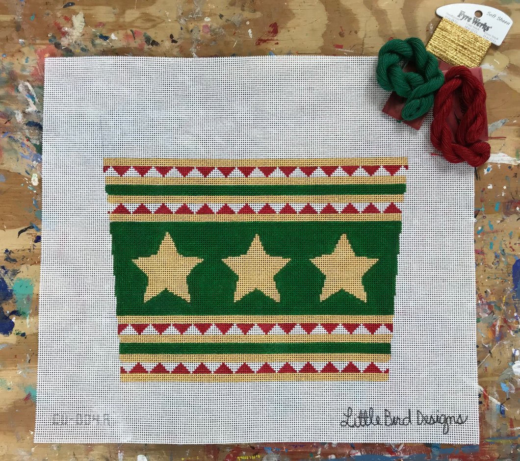 CU-004a Gold stars green background and triangle stripes stocking cuff