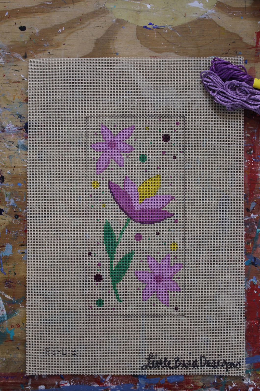 EG-012 Purple and yellow flowers on beige canvas