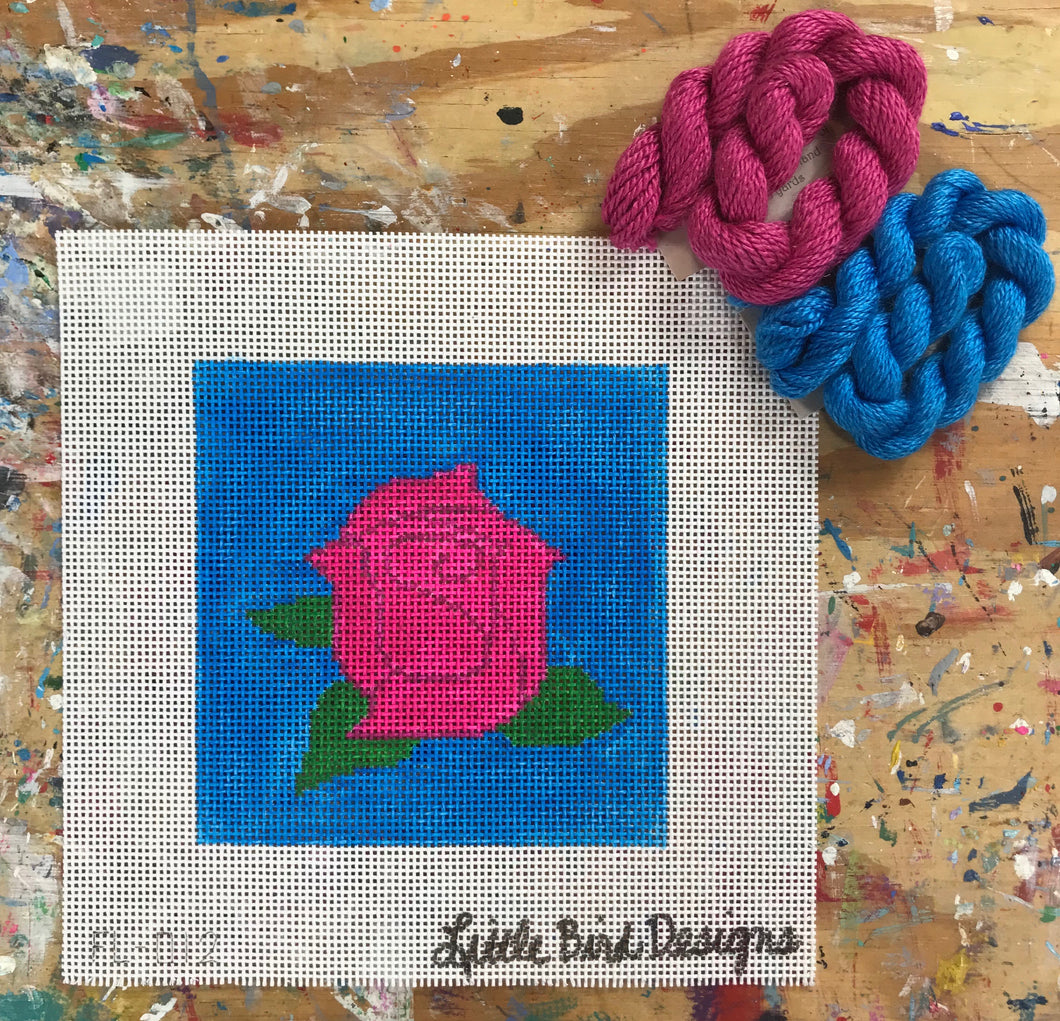 FL-012 Pink rose on blue background