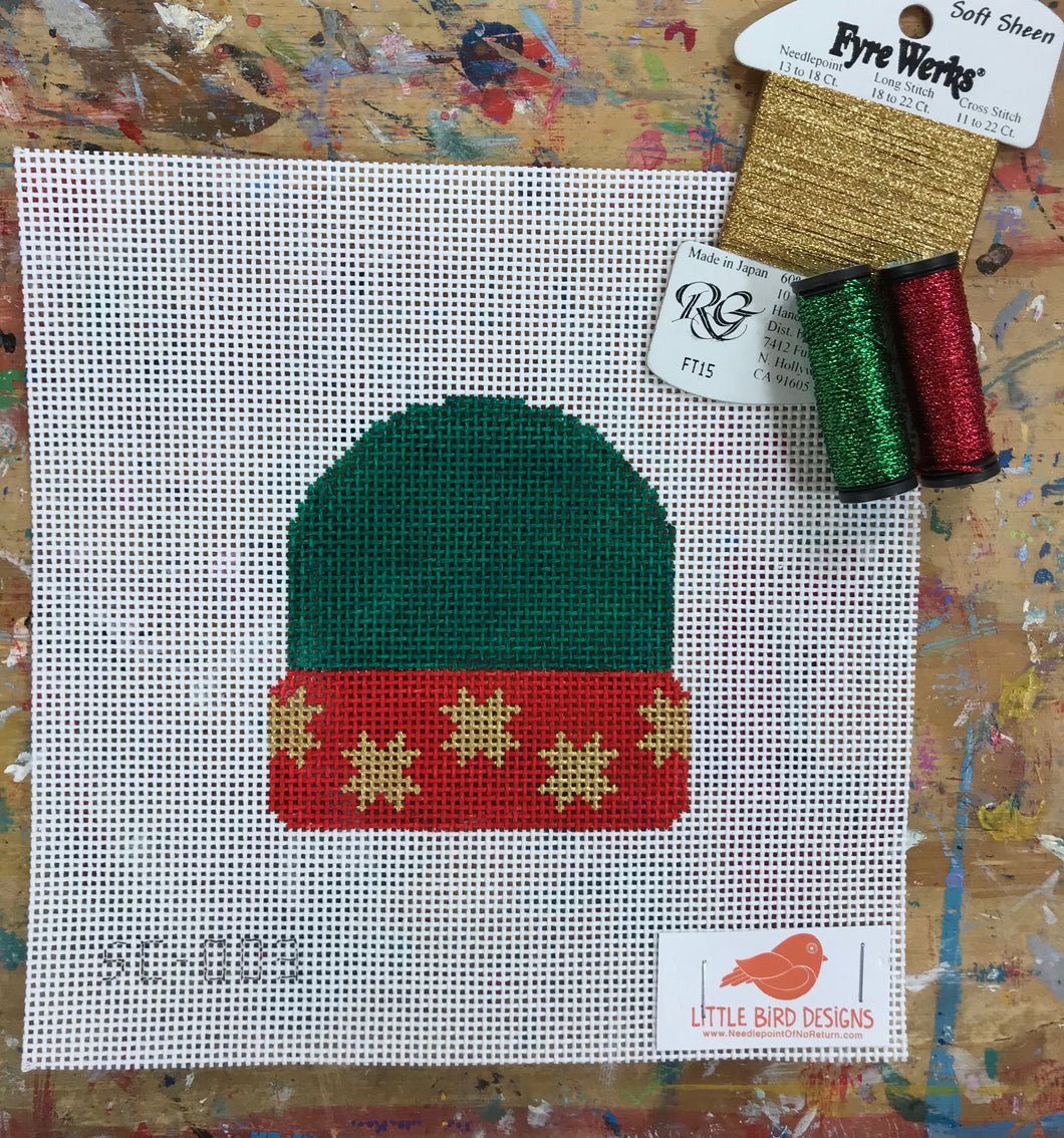SC-003 Green with gold stars stocking cap