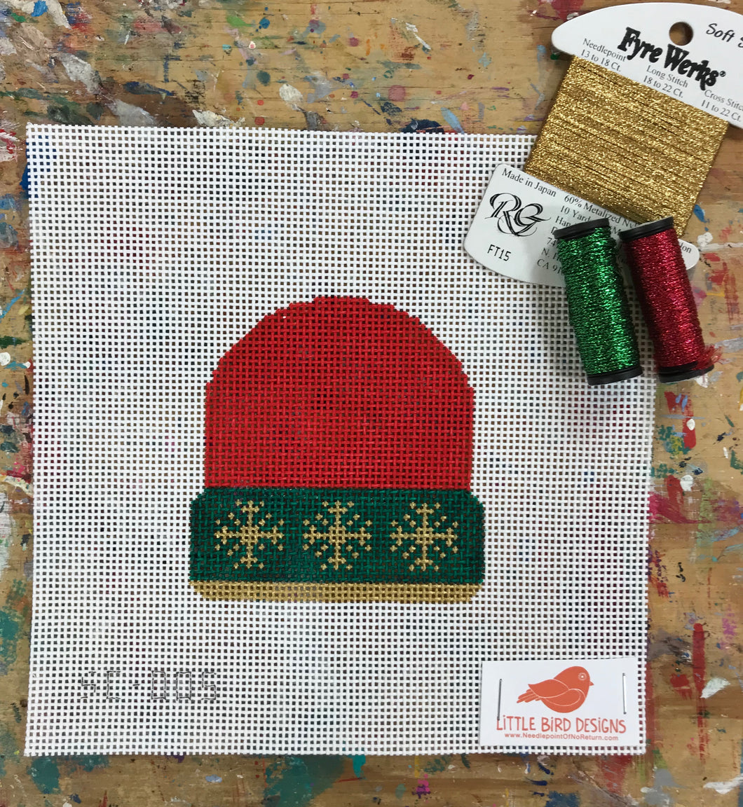 SC-005 Red with gold snowflakes stocking cap