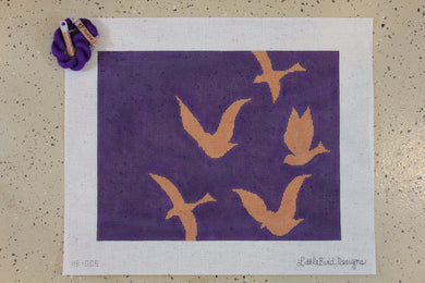 HB-005 Rose gold bird silhouettes on purple background